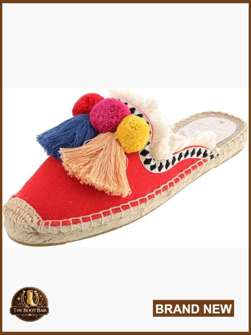 Tassel Fluffy Ball Embellishment Canvas Mule Shoes Espadrilles